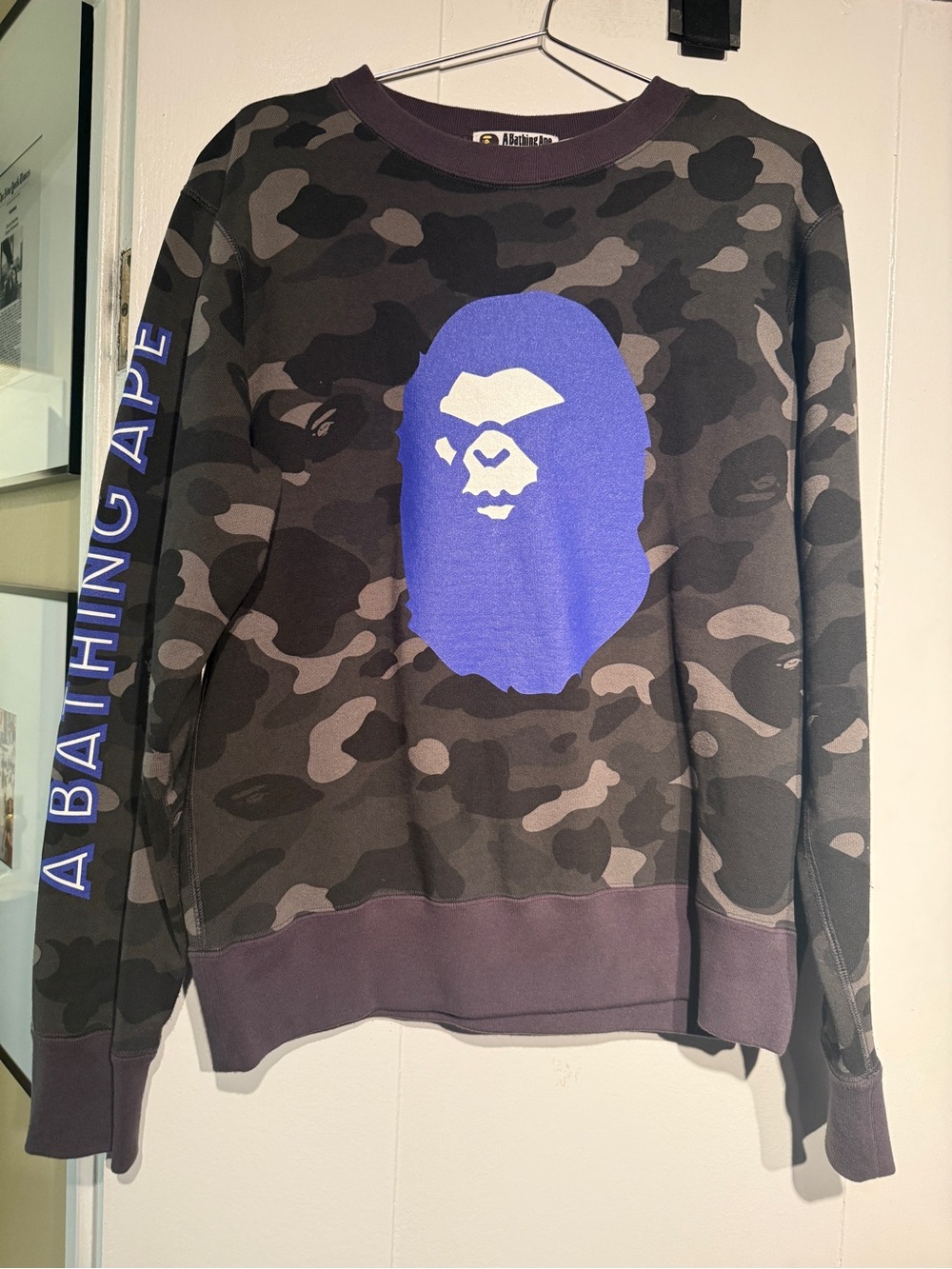 A Bathing Ape Men's Black & Gray Camo Crewneck Sweatshirt - Like New